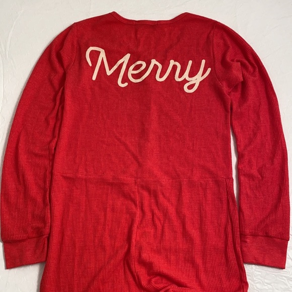 Wildfox red thermal MERRY onesie pajama or base layer M - Picture 9 of 10
